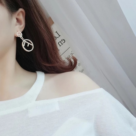 Pearl Letter Statement Drop Earrings - Picture 6 of 7